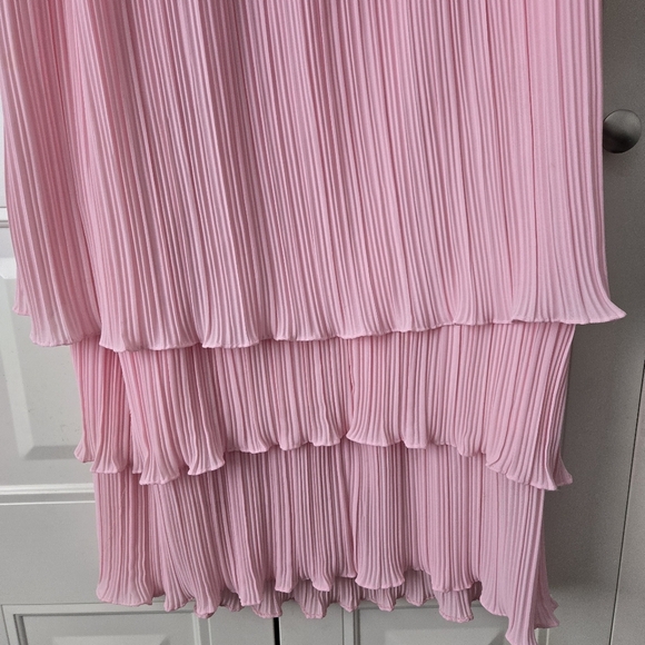 Vintage 70's David Alan Pleated Tiered Dress Pink Size 16½-36 On Tag - Picture 5 of 10